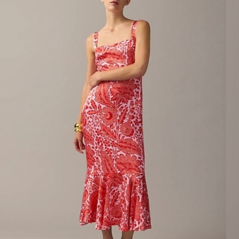 🆕️ J.CREW COLLECTION Coral Fitted Luster Crepe Flare-Hem Floral Dress SIZE: 22